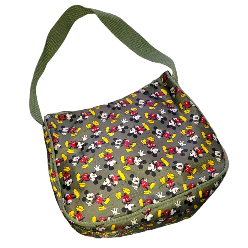 DISNEY MICKEY MOUSE VINTAGE RIP STOP NYLON OLIVE GREEN SHOULDER BAG